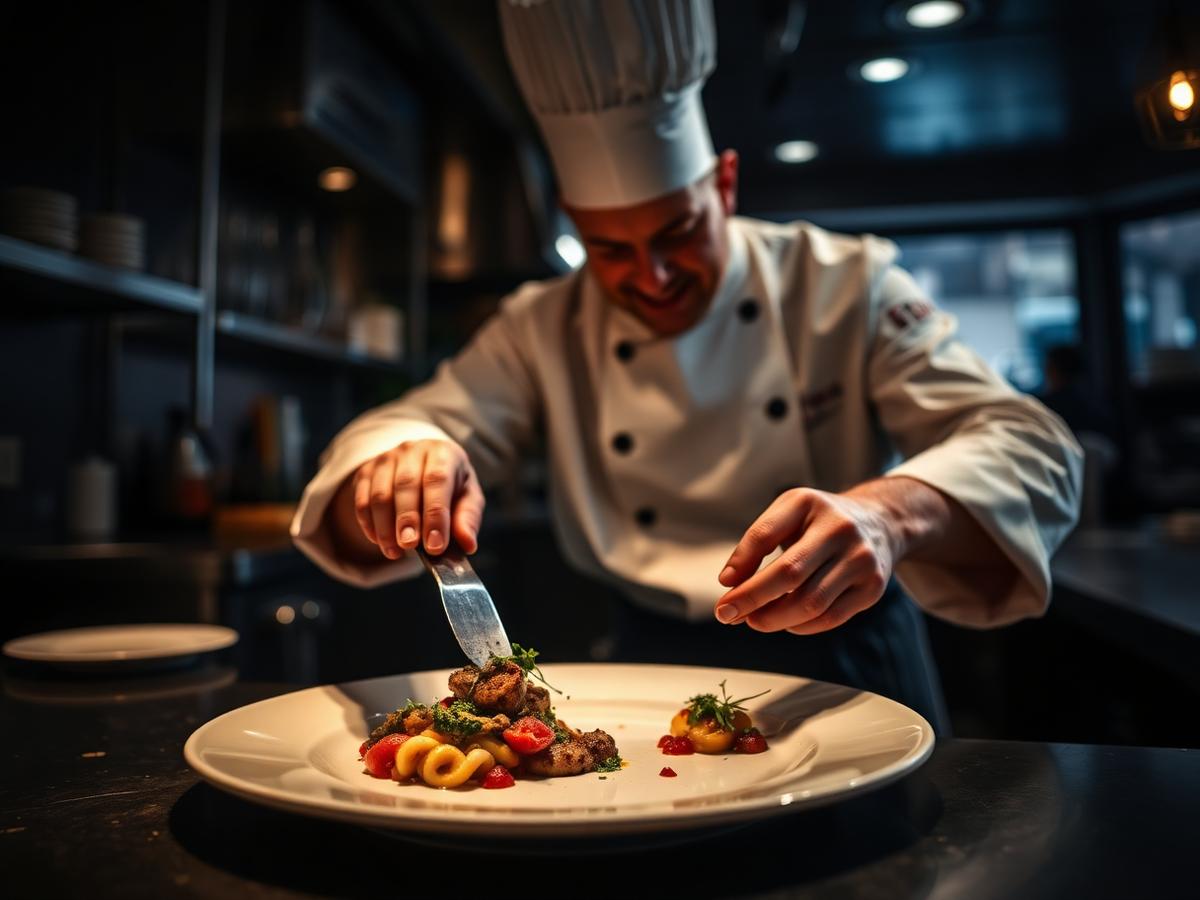Chef plating food