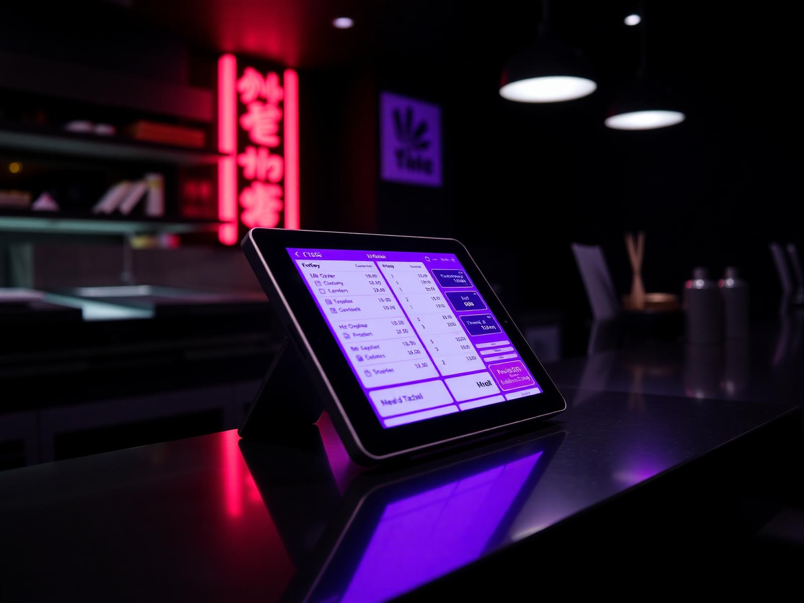 Restaurant POS tablet on counter